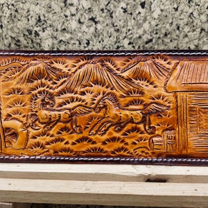 Cartera de cuero tallada a mano, cartera floral, cartera plegable estilo vaquero occidental para hombre, cartera de cuero repujado, regalo para él, regalo para hombre, regalo para papá