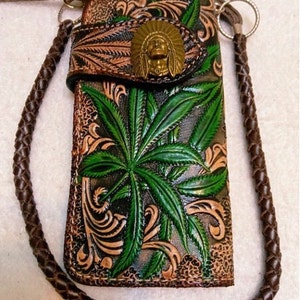 Geschnitzte Leder Herren Biker Brieftasche Kette Floral punziert Leder Bifold Brieftasche Western Cowboy Brieftasche Geschenk für ihn Geschenk für Männer Geschenk für Papa
