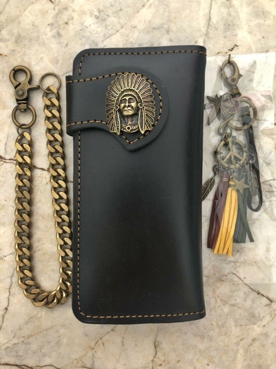 Chain Wallet Handmade Leather Walltet Black Bifold Wallet Etsy