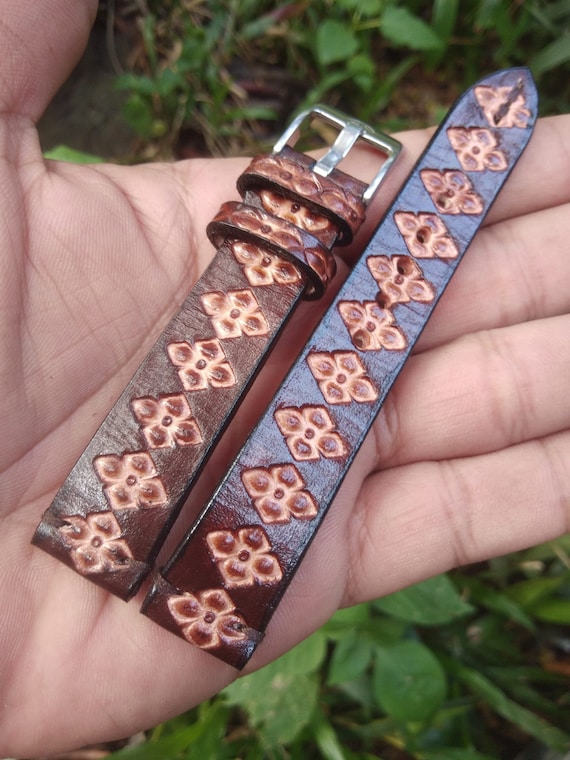Western Watchband Custom Leather Watch Strap Tooled Leather Watch - Main Image