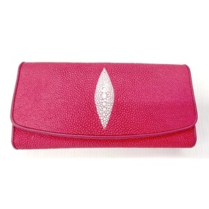 Cartera de raya rosa Cartera de piel de raya genuina Cartera de piel de raya pulida Cartera exótica Cartera plegable Regalo para mamá Regalo para ella