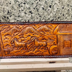 Cartera de cuero tallada a mano, cartera floral, cartera plegable estilo vaquero occidental para hombre, cartera de cuero repujado, regalo para él, regalo para hombre, regalo para papá
