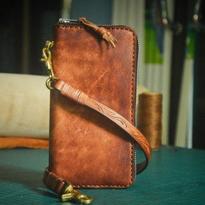 Leder Biker Brieftasche Kette Herren Bifold Brieftasche Handgefertigte Leder Lanyard Brieftasche Lange Brieftasche Biker Geschenk für Grad Geschenk für Männer Geschenk für ihn
