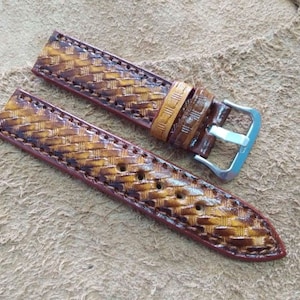 Western Watchband Custom Leather Watch Strap Tooled Leather Watch Strap Carved Floral Watch Band 24mm 22mm 20mm 19mm 18mm Gift For Him