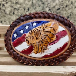 Western Leather Belt Buckle Floral Hand Tooled Leather Carved Leather Buckle Handmade Belt Buckle Gift for Him Gift for Men Gift for Dad
