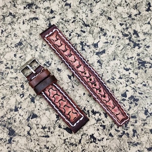 Western Watchband Custom Leather Watch Strap Tooled Leather Watch Strap Carved Floral Watch Band 24mm 22mm 20mm 19mm 18mm Gift For Him