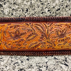 Cartera de cuero tallada a mano, cartera floral, cartera plegable estilo vaquero occidental para hombre, cartera de cuero repujado, regalo para él, regalo para hombre, regalo para papá