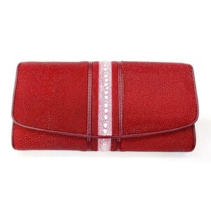 Cartera de raya roja Cartera de piel de raya genuina Cartera de piel de raya pulida Cartera exótica Cartera plegable Regalo para mamá Regalo para ella