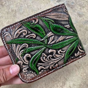 Handgefertigte geschnitzte Lederbrieftasche Florale Brieftasche Western Cowboy Bifold Herren Brieftasche Punzierte Leder Brieftasche Geschenk für Ihn Geschenk für Männer Geschenk für Papa