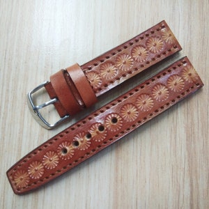 Western Watchband Custom Leather Watch Strap Tooled Leather Watch Strap Carved Floral Watch Band 24mm 22mm 20mm 19mm 18mm Gift For Him