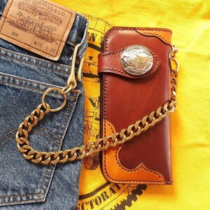 Carteira de couro estilo motociclista com corrente, carteira masculina dobrável, feita à mão, carteira de couro com corrente, carteira longa, presente de motociclista para formatura, presente para homens, presente para ele