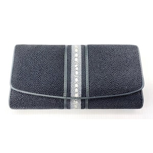 Cartera de raya negra Cartera de piel de raya genuina Cartera de piel de raya pulida Cartera exótica Cartera plegable Regalo para mamá Regalo para ella