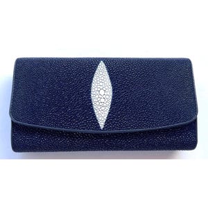 Cartera de raya azul Cartera de piel de raya genuina Cartera de piel de raya pulida Cartera exótica Cartera plegable Regalo para mamá Regalo para ella