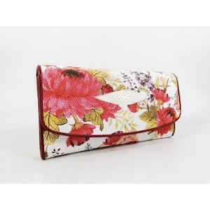 Cartera de raya floral Cartera de piel de raya genuina Cartera de piel de raya pulida Cartera exótica Cartera plegable Regalo para mamá Regalo para ella
