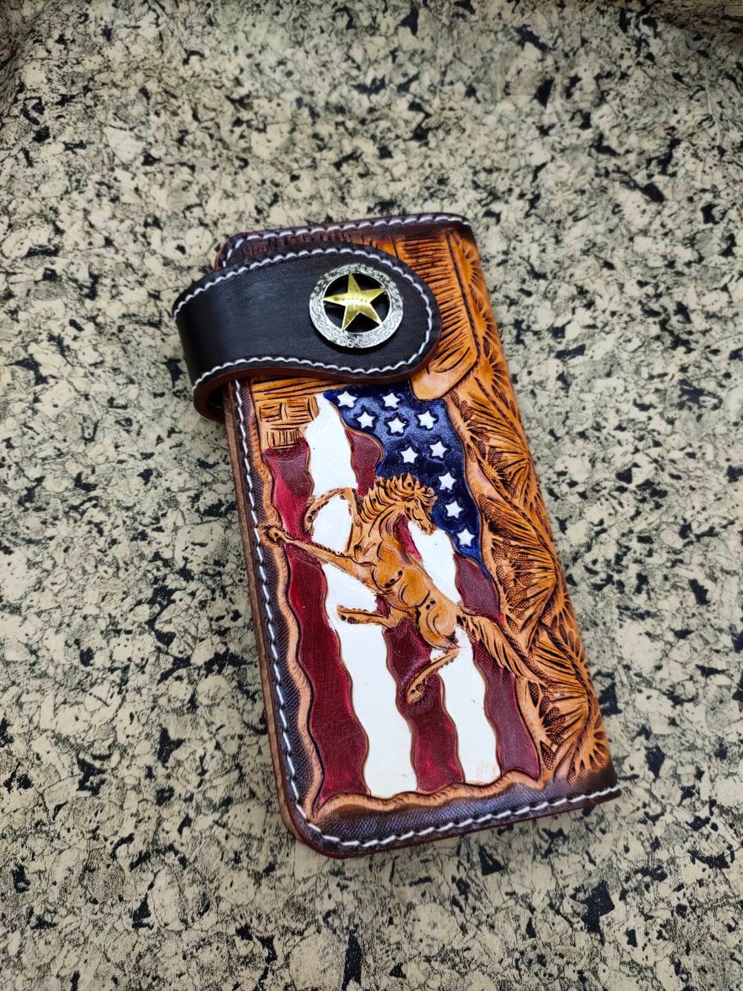 Carved Leather Biker Wallet Weed Carved Wallet Bifold Wallet Western ...
