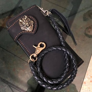 Leder Biker Brieftasche Kette Herren Bifold Brieftasche Handgefertigte Leder Lanyard Brieftasche Lange Brieftasche Biker Geschenk für Grad Geschenk für Männer Geschenk für ihn
