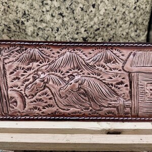 Cartera de cuero tallada a mano, cartera floral, cartera plegable estilo vaquero occidental para hombre, cartera de cuero repujado, regalo para él, regalo para hombre, regalo para papá