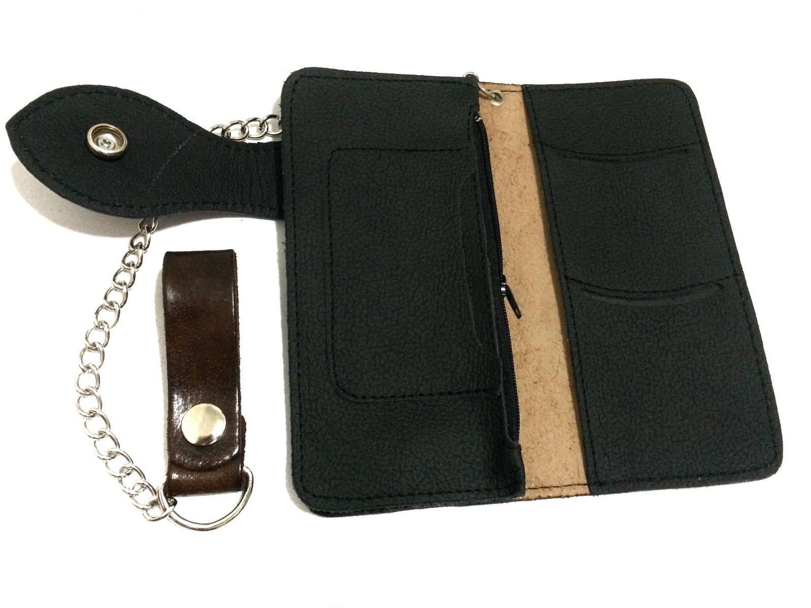 Carved Leather Mens Biker Wallet Chain Floral Tooled Leather