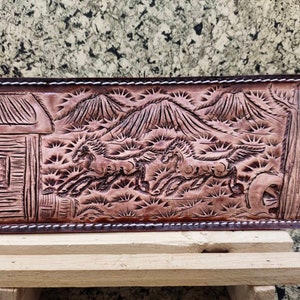 Cartera de cuero tallada a mano, cartera floral, cartera plegable estilo vaquero occidental para hombre, cartera de cuero repujado, regalo para él, regalo para hombre, regalo para papá