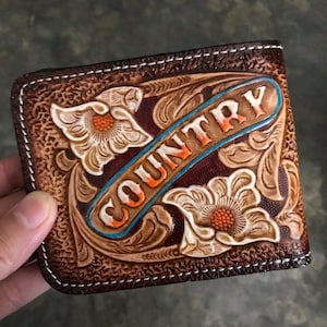 Handgefertigte geschnitzte Lederbrieftasche Florale Brieftasche Western Cowboy Bifold Herren Brieftasche Punzierte Leder Brieftasche Geschenk für Ihn Geschenk für Männer Geschenk für Papa