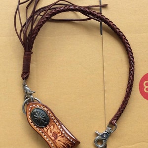 Western Braided Leather Wallet Chain Biker Leather Rope Wallet Chain Hand Tooled Lanyard Chain Cord Leather Chain Wallet Leather Strap