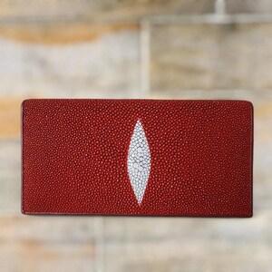 Cartera de raya roja Cartera de piel de raya genuina Cartera de piel de raya pulida Cartera exótica Cartera plegable Regalo para mamá Regalo para ella