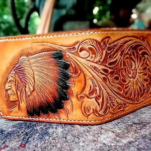 Cartera de cuero tallada a mano, cartera floral, cartera plegable estilo vaquero occidental para hombre, cartera de cuero repujado, regalo para él, regalo para hombre, regalo para papá