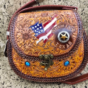 Western Cowhide Leather Purse Shoulder Bag Hand Tooled Turquoise Bag Carved Floral Handmade Purse Turquoise Crossbody Handbag Clutch Bag