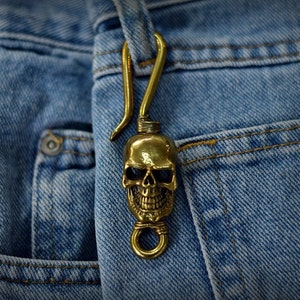 Schädel- massivem Messing Fisch-Haken Biker Schlüsselanhänger Messing-Haken Jeans Schlüsselanhänger Minimalist Schlüsselanhänger Geschenk für ihn Geschenk für Männer