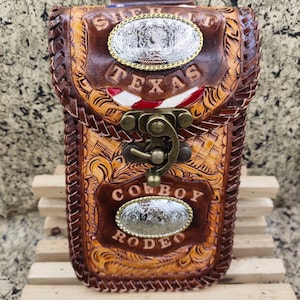 Western Leather Phone Case For Belt  Carved Leather Handmade Tooled Leather Cell Phone Holder Leather Gift for Him Gift for Men Gift for Dad