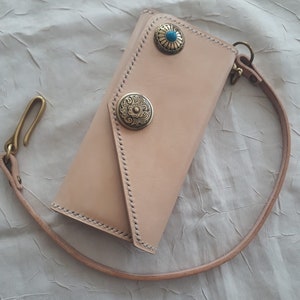 Cartera de cuero estilo motero con cadena para hombre, billetera plegable hecha a mano con cordón de cuero, billetera larga, regalo para motero, regalo para graduado, regalo para hombre, regalo para él.