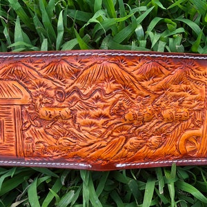 Cartera de cuero tallada a mano, cartera floral, cartera plegable estilo vaquero occidental para hombre, cartera de cuero repujado, regalo para él, regalo para hombre, regalo para papá