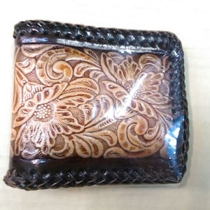 Cartera de cuero tallada a mano, cartera floral, cartera plegable estilo vaquero occidental para hombre, cartera de cuero repujado, regalo para él, regalo para hombre, regalo para papá