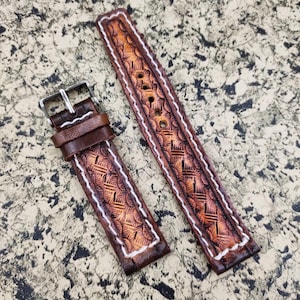 Western Watchband Custom Leather Watch Strap Tooled Leather Watch Strap Carved Floral Watch Band 24mm 22mm 20mm 19mm 18mm Gift For Him