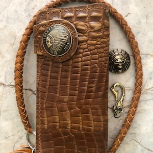 Cartera de cuero estilo motero con cadena para hombre, billetera plegable hecha a mano con cordón de cuero, billetera larga, regalo para motero, regalo para graduado, regalo para hombre, regalo para él.