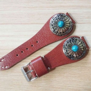 Turquoise Watch Band Watch Strap Handmade Leather Watch Band 24mm 23mm 22mm 21mm 20mm 19mm 18mm Custom Sized Cowhide Leather Gift Watch