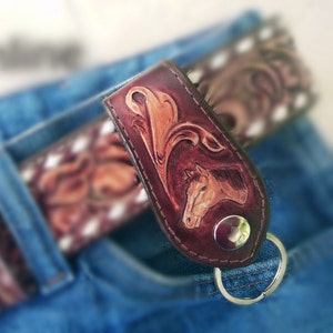 Western Keychain Hand Tooled Leather Car Keychain Leather Keychain Keyfob Handmade Leather Keychain Gift for him Gift for men Gift for dad