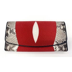 Cartera de raya roja Cartera de piel de raya genuina Cartera de piel de raya pulida Cartera exótica Cartera plegable Regalo para mamá Regalo para ella