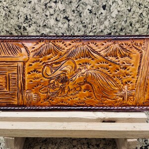 Cartera de cuero tallada a mano, cartera floral, cartera plegable estilo vaquero occidental para hombre, cartera de cuero repujado, regalo para él, regalo para hombre, regalo para papá