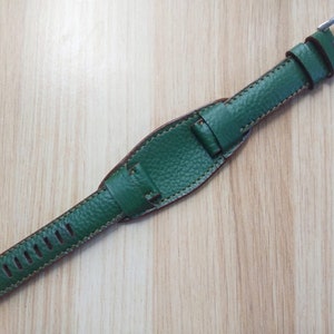 Green Leather Watch Strap Band Handmade Leather Watch Band 24mm 23mm 22mm 21mm 20mm 19mm 18mm Custom Sized Cowhide Leather Gift Watch