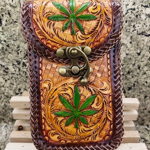 Western Leather Phone Case For Belt  Carved Leather Handmade Tooled Leather Cell Phone Holder Leather Gift for Him Gift for Men Gift for Dad