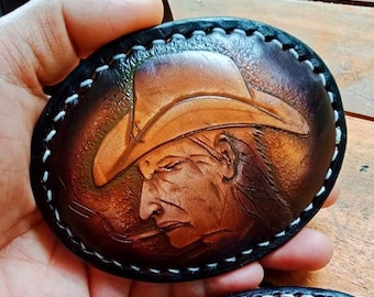 Western Leder Gürtelschnalle Floral Hand punziert Leder geschnitzte Lederschnalle Handgemachte Gürtelschnalle Geschenk für ihn Geschenk für Männer Geschenk für Papa