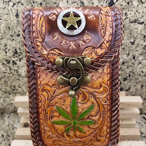 Western Leather Phone Case For Belt  Carved Leather Handmade Tooled Leather Cell Phone Holder Leather Gift for Him Gift for Men Gift for Dad