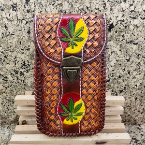 Western Leather Phone Case For Belt  Carved Leather Handmade Tooled Leather Cell Phone Holder Leather Gift for Him Gift for Men Gift for Dad