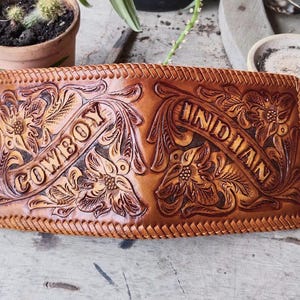 Cartera de cuero tallada a mano, cartera floral, cartera plegable estilo vaquero occidental para hombre, cartera de cuero repujado, regalo para él, regalo para hombre, regalo para papá
