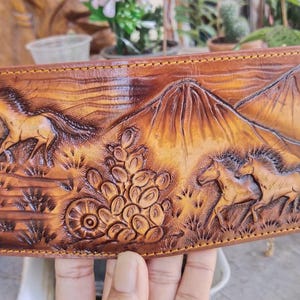 Cartera de cuero tallada a mano, cartera floral, cartera plegable estilo vaquero occidental para hombre, cartera de cuero repujado, regalo para él, regalo para hombre, regalo para papá
