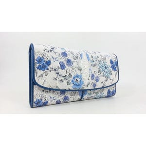 Cartera de raya floral Cartera de piel de raya genuina Cartera de piel de raya pulida Cartera exótica Cartera plegable Regalo para mamá Regalo para ella