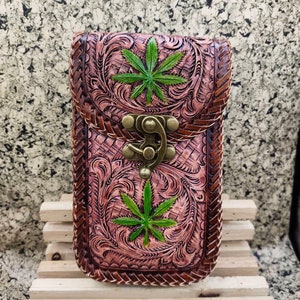 Western Leather Phone Case For Belt  Carved Leather Handmade Tooled Leather Cell Phone Holder Leather Gift for Him Gift for Men Gift for Dad