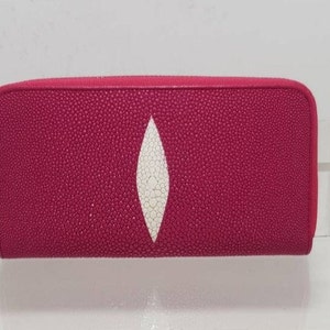 Cartera de raya rosa Cartera de piel de raya genuina Cartera de piel de raya pulida Cartera exótica Cartera plegable Regalo para mamá Regalo para ella