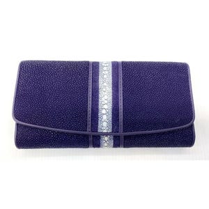 Cartera de raya morada Cartera de piel de raya genuina Cartera de piel de raya pulida Cartera exótica Cartera plegable Regalo para mamá Regalo para ella